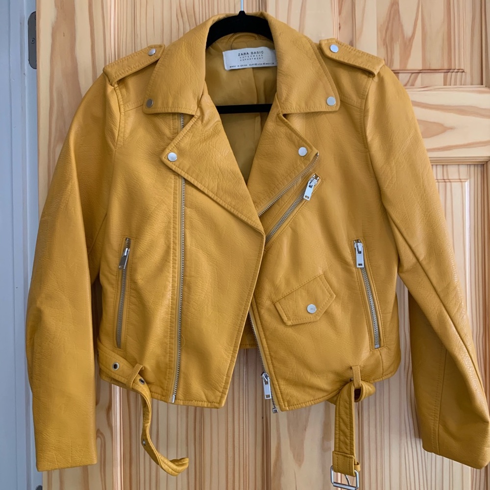 Zara yellow faux leather jacket
